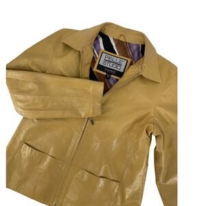 Wilsons Leather Pelle Studio Vintage Tan Leather Zip Up Jacket L Cowgirl Edgy